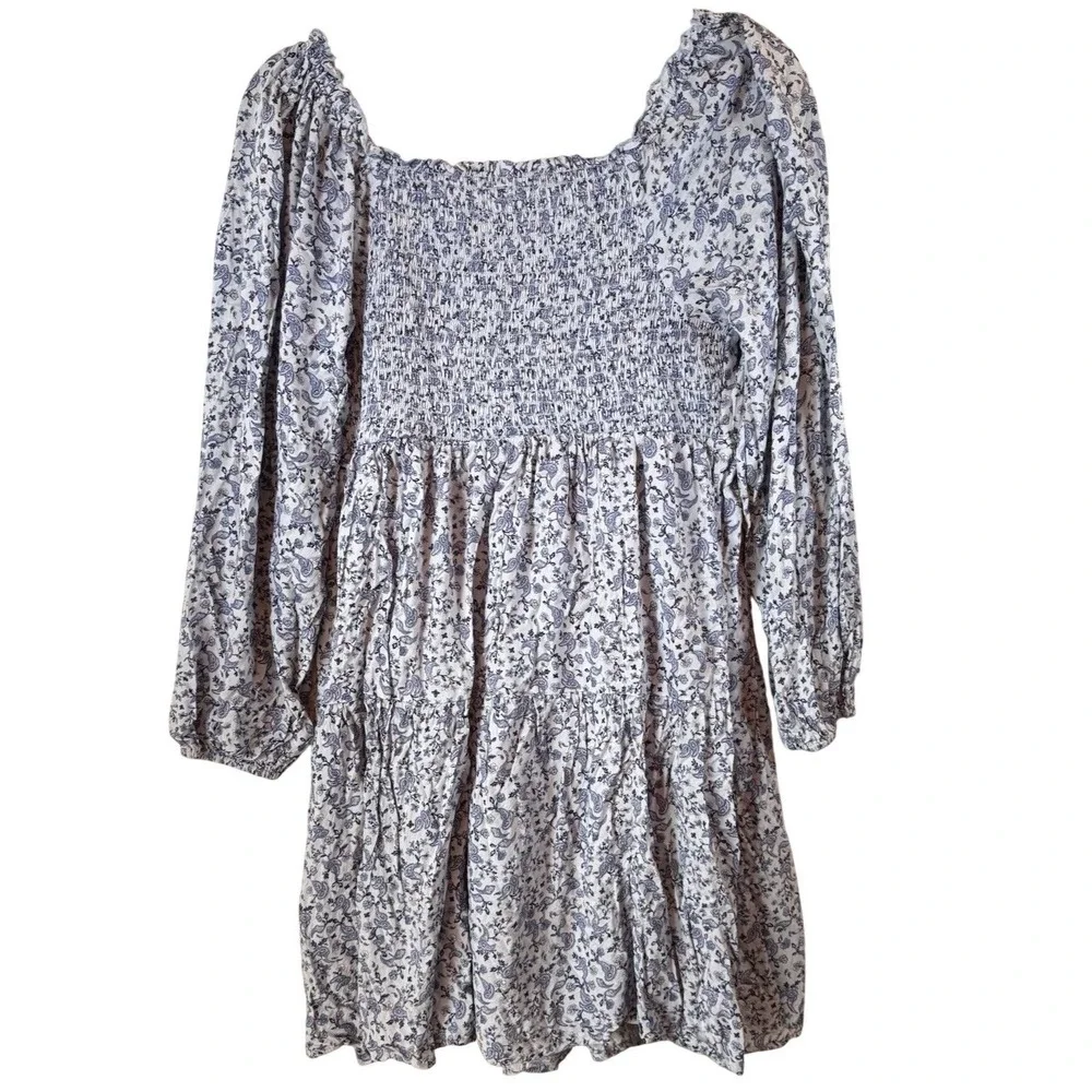 Old Navy Paisley Mini Dress Womens Medium‎ Blue Smocked Tiered Boho Cottagecore